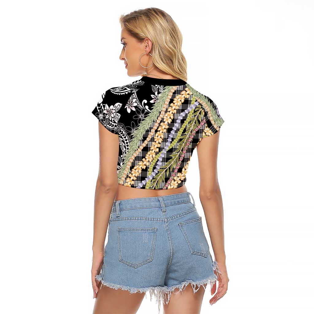 Black Palaka Hawaii Leis Raglan Cropped T Shirt Hawaiian-plaid Elegant Tropical Vibes - Polynesian Pride