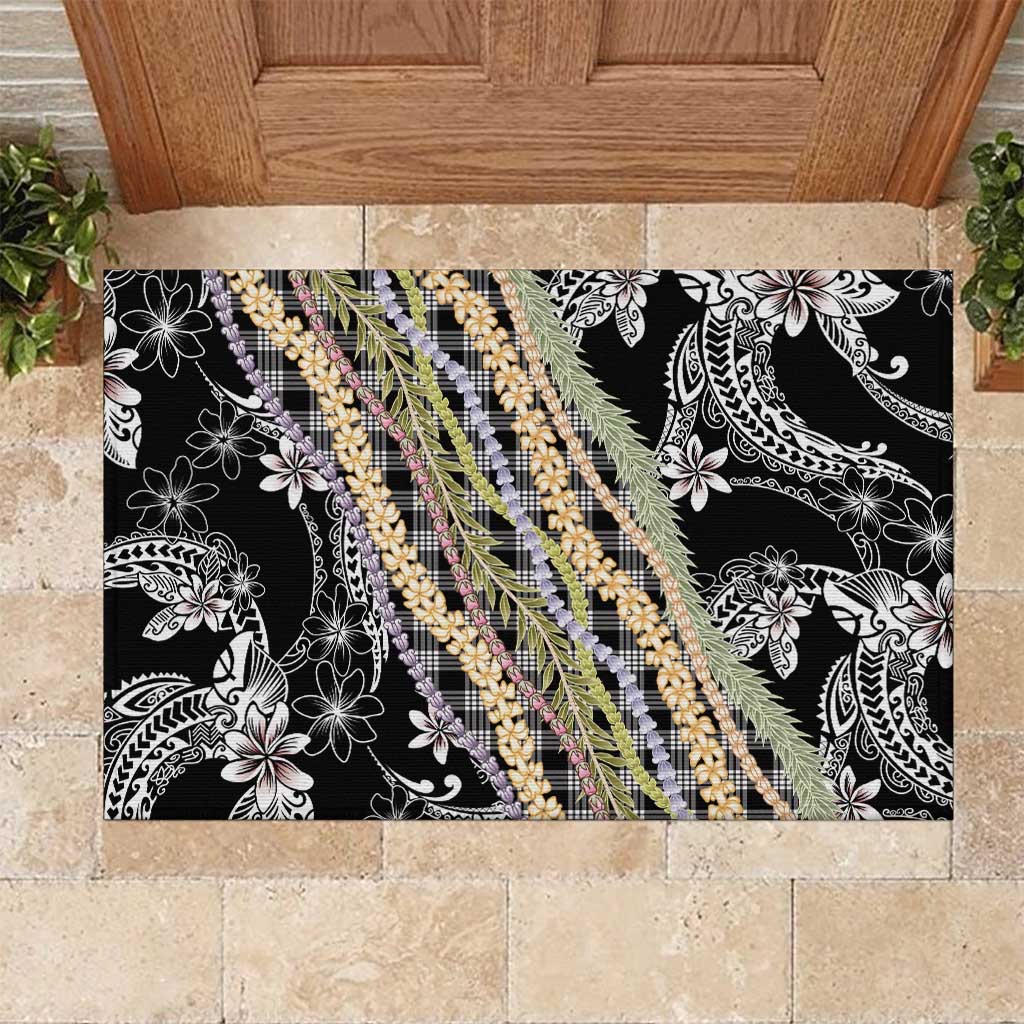 Black Palaka Hawaii Leis Rubber Doormat Hawaiian-plaid Elegant Tropical Vibes LT14 Black - Polynesian Pride