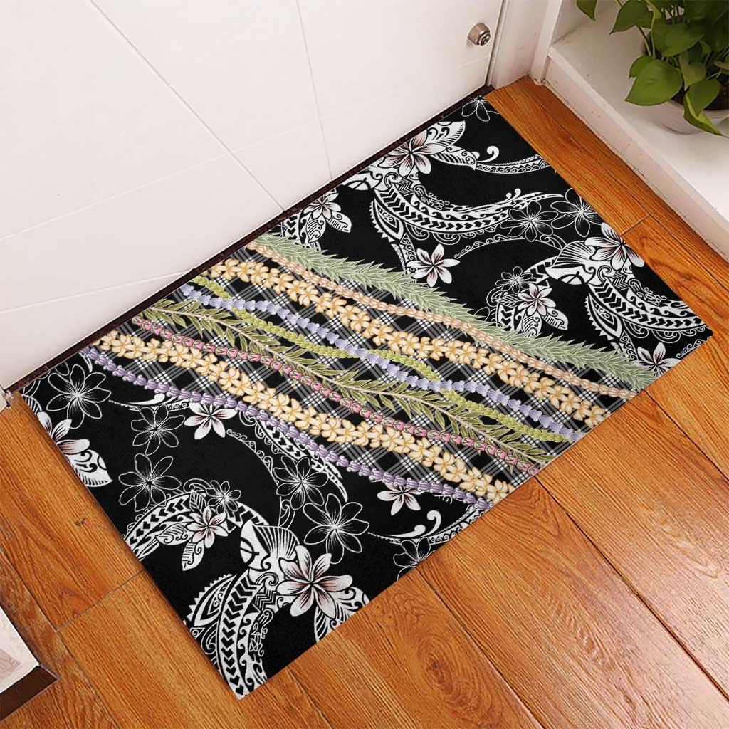 Black Palaka Hawaii Leis Rubber Doormat Hawaiian-plaid Elegant Tropical Vibes LT14 - Polynesian Pride