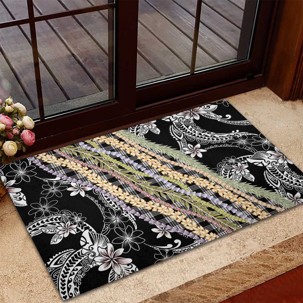 Black Palaka Hawaii Leis Rubber Doormat Hawaiian-plaid Elegant Tropical Vibes LT14 - Polynesian Pride