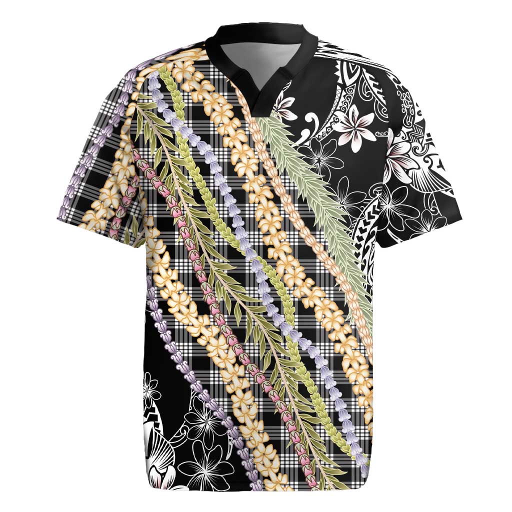Black Palaka Hawaii Leis Rugby Jersey Hawaiian-plaid Elegant Tropical Vibes LT14 Black - Polynesian Pride