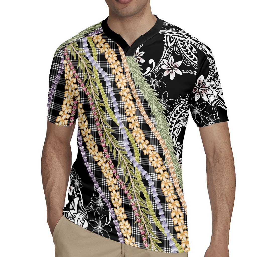 Black Palaka Hawaii Leis Rugby Jersey Hawaiian-plaid Elegant Tropical Vibes LT14 - Polynesian Pride