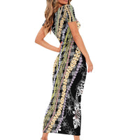 Black Palaka Hawaii Leis Short Sleeve Bodycon Dress Hawaiian-plaid Elegant Tropical Vibes - Polynesian Pride