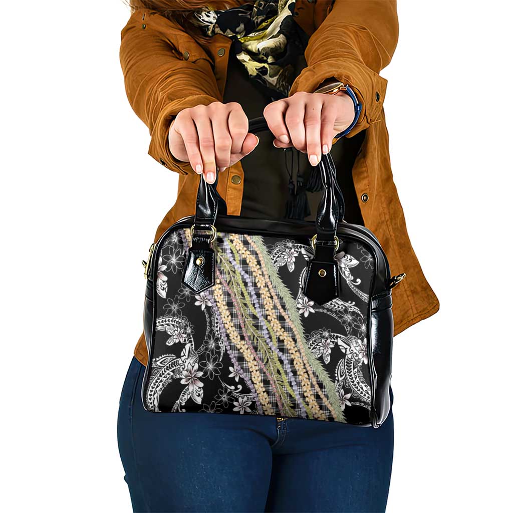 Black Palaka Hawaii Leis Shoulder Handbag Hawaiian-plaid Elegant Tropical Vibes LT14 One Size Black - Polynesian Pride
