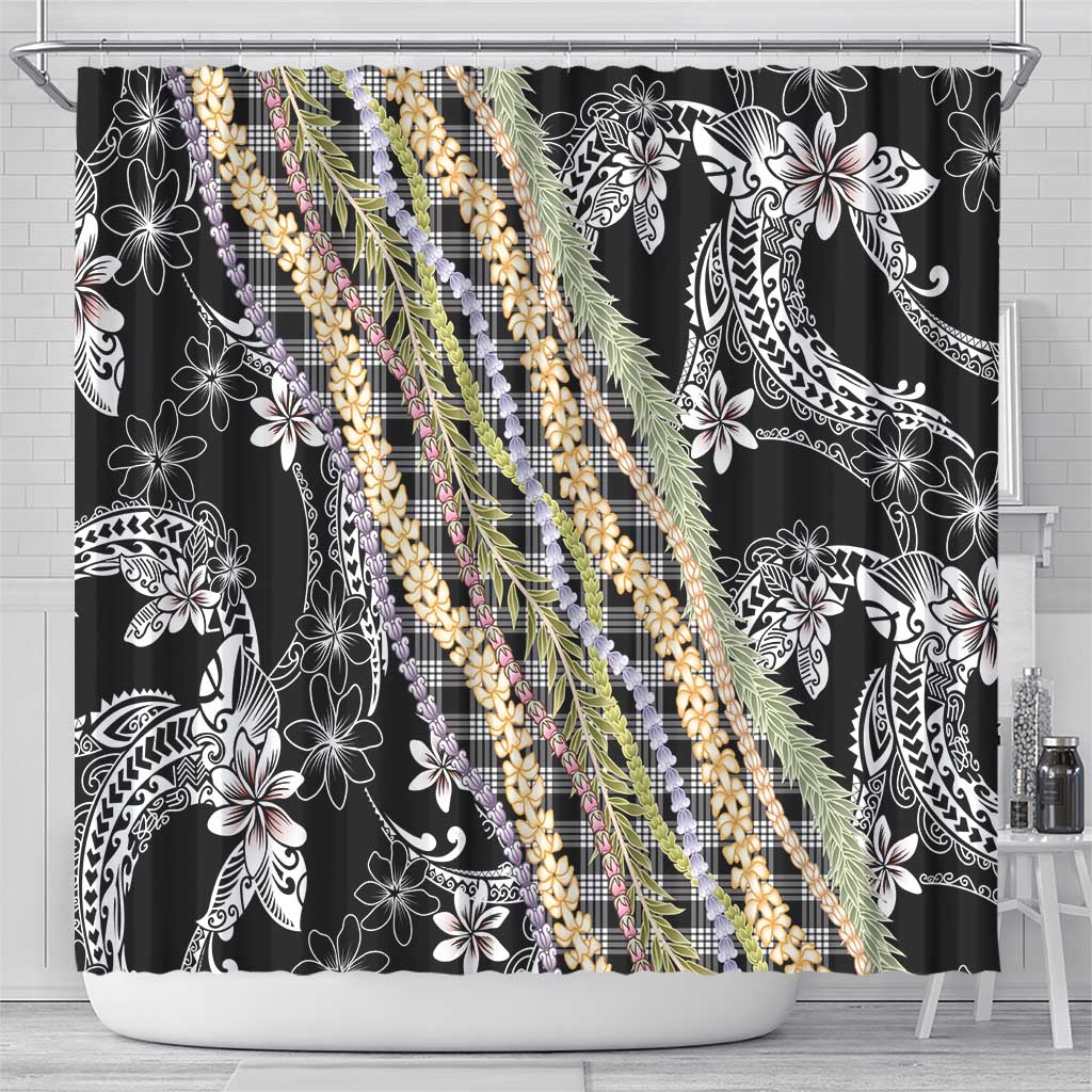 Black Palaka Hawaii Leis Shower Curtain Hawaiian-plaid Elegant Tropical Vibes - Polynesian Pride