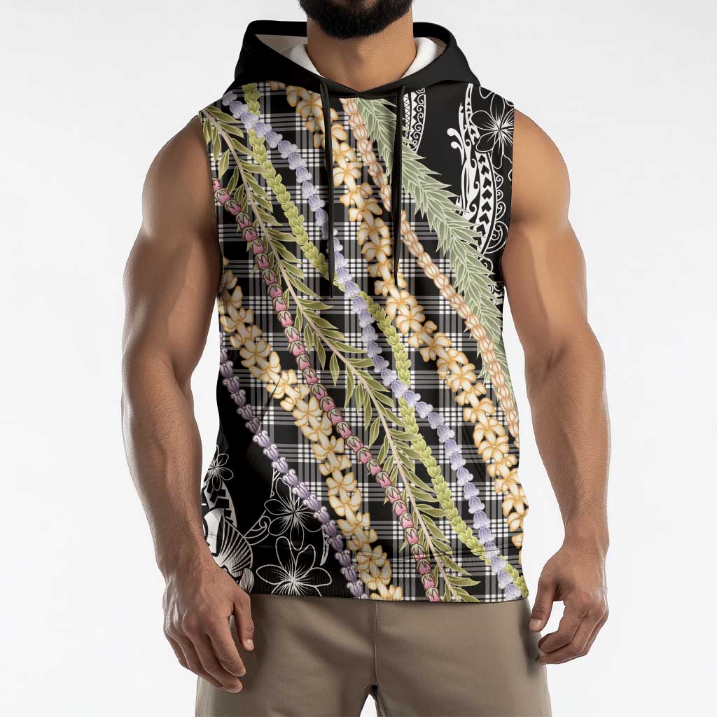 Black Palaka Hawaii Leis Sleeveless Hoodie Hawaiian-plaid Elegant Tropical Vibes LT14 - Polynesian Pride