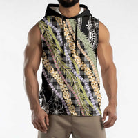 Black Palaka Hawaii Leis Sleeveless Hoodie Hawaiian-plaid Elegant Tropical Vibes LT14 - Polynesian Pride