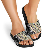Black Palaka Hawaii Leis Slide Sandals Hawaiian-plaid Elegant Tropical Vibes - Polynesian Pride