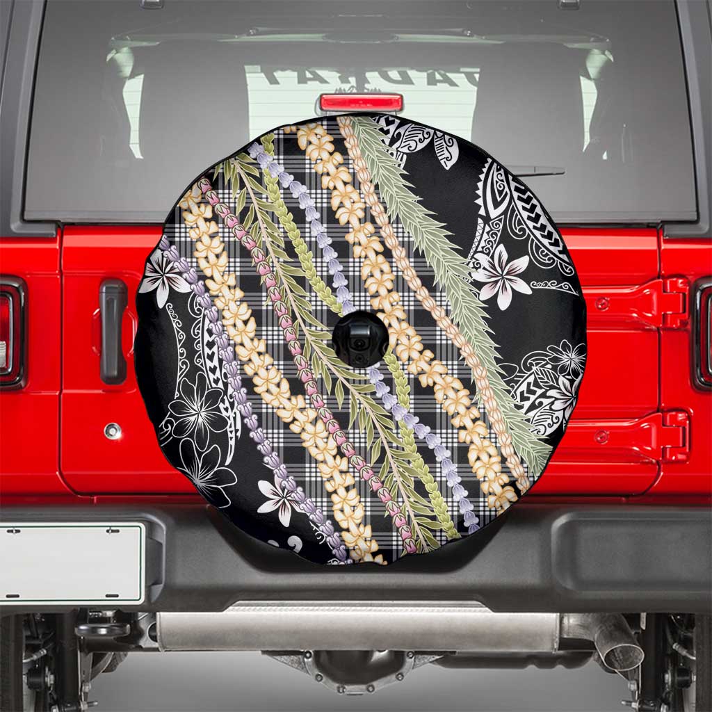Black Palaka Hawaii Leis Spare Tire Cover Hawaiian-plaid Elegant Tropical Vibes - Polynesian Pride