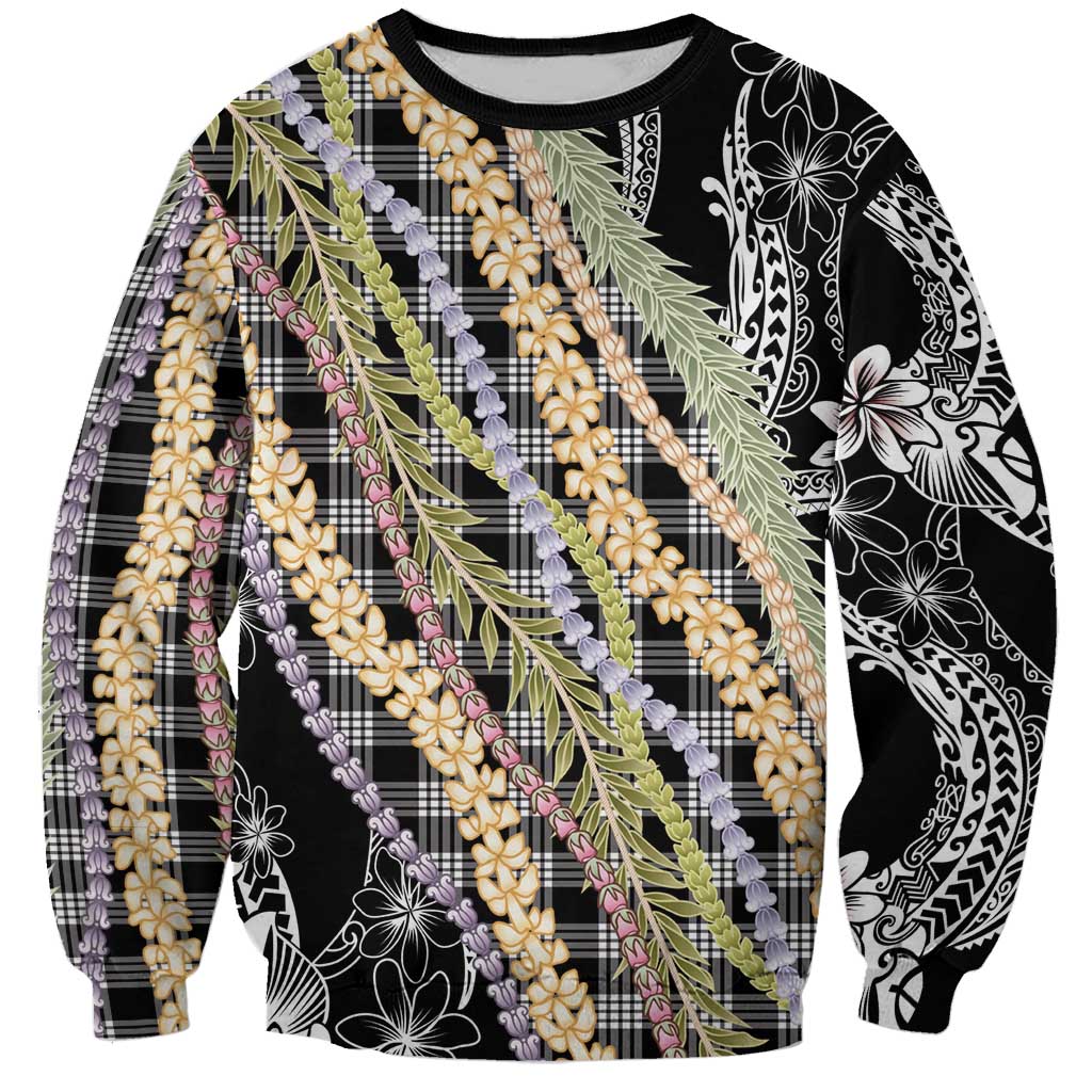 Black Palaka Hawaii Leis Sweatshirt Hawaiian-plaid Elegant Tropical Vibes LT14 Unisex Black - Polynesian Pride
