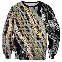 Black Palaka Hawaii Leis Sweatshirt Hawaiian-plaid Elegant Tropical Vibes LT14 Unisex Black - Polynesian Pride