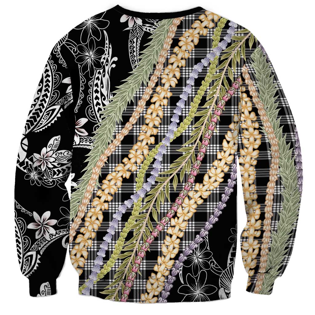 Black Palaka Hawaii Leis Sweatshirt Hawaiian-plaid Elegant Tropical Vibes LT14 - Polynesian Pride