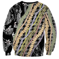 Black Palaka Hawaii Leis Sweatshirt Hawaiian-plaid Elegant Tropical Vibes LT14 - Polynesian Pride