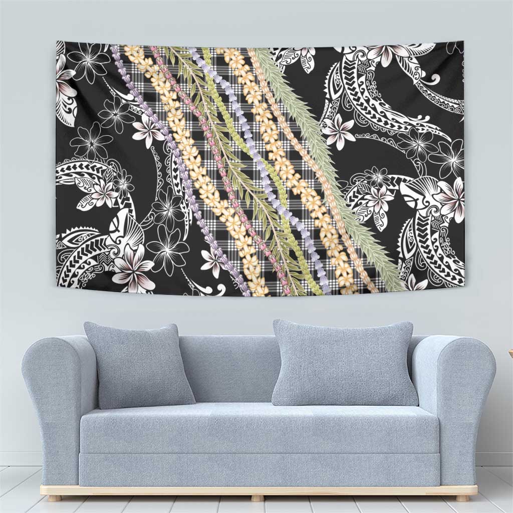 Black Palaka Hawaii Leis Tapestry Hawaiian-plaid Elegant Tropical Vibes - Polynesian Pride
