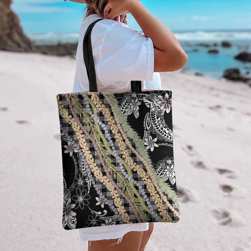 Black Palaka Hawaii Leis Tote Bag Hawaiian-plaid Elegant Tropical Vibes - Polynesian Pride