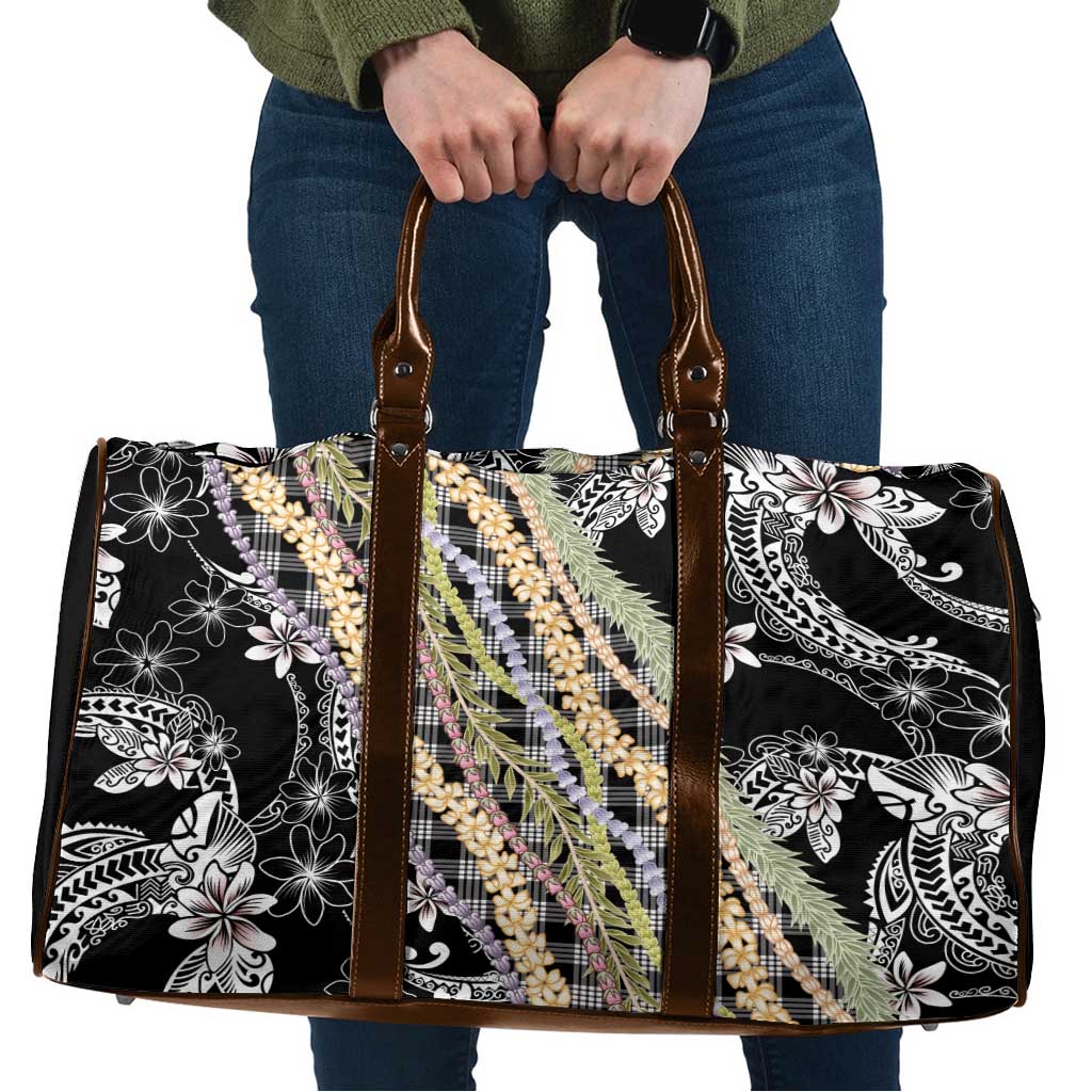 Black Palaka Hawaii Leis Travel Bag Hawaiian-plaid Elegant Tropical Vibes LT14 Black - Polynesian Pride