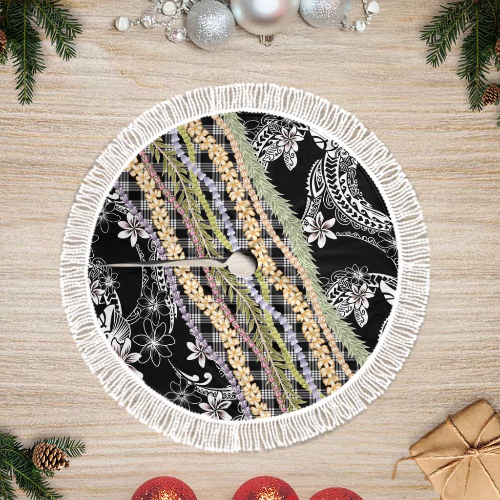 Black Palaka Hawaii Leis Tree Skirt Hawaiian-plaid Elegant Tropical Vibes LT14 Fringed Black - Polynesian Pride