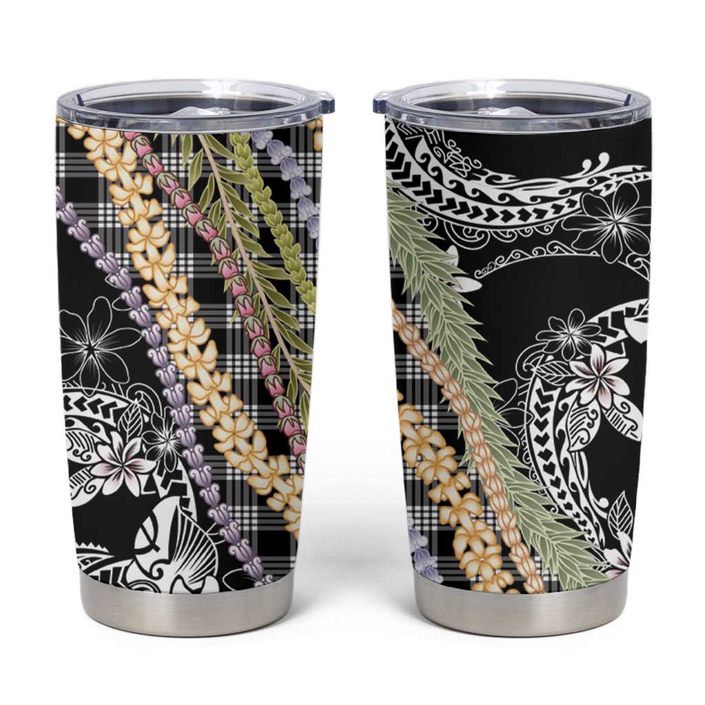 Black Palaka Hawaii Leis Tumbler Cup Hawaiian-plaid Elegant Tropical Vibes - Polynesian Pride