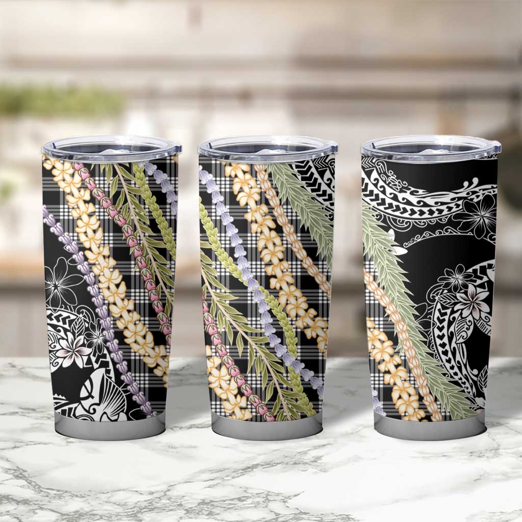 Black Palaka Hawaii Leis Tumbler Cup Hawaiian-plaid Elegant Tropical Vibes - Polynesian Pride