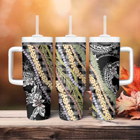 Black Palaka Hawaii Leis Tumbler With Handle Hawaiian-plaid Elegant Tropical Vibes - Polynesian Pride