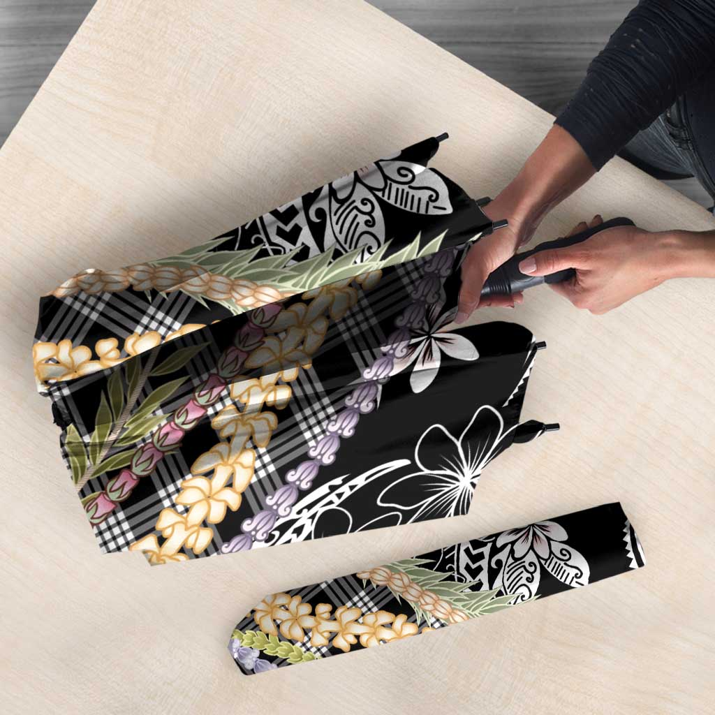 Black Palaka Hawaii Leis Umbrella Hawaiian-plaid Elegant Tropical Vibes - Polynesian Pride