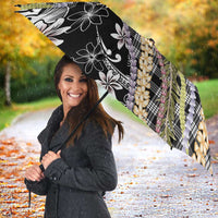 Black Palaka Hawaii Leis Umbrella Hawaiian-plaid Elegant Tropical Vibes - Polynesian Pride