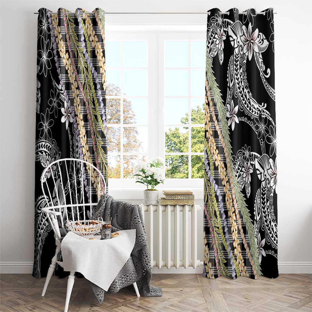 Black Palaka Hawaii Leis Window Curtain Hawaiian-plaid Elegant Tropical Vibes - Polynesian Pride