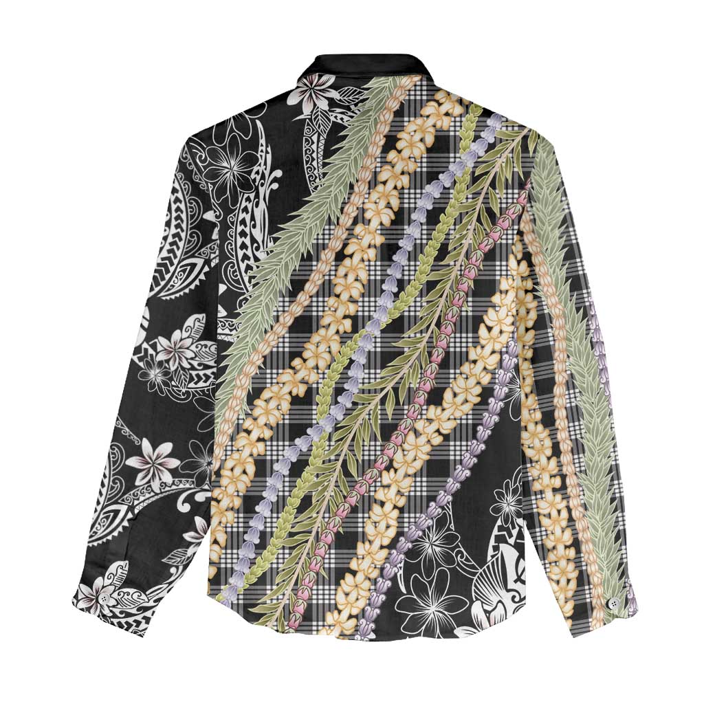 Black Palaka Hawaii Leis Women Casual Shirt Hawaiian-plaid Elegant Tropical Vibes - Polynesian Pride