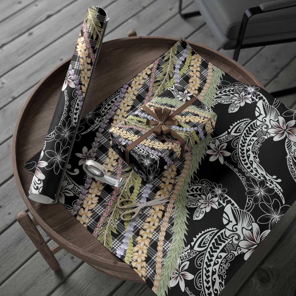 Black Palaka Hawaii Leis Wrapping Paper Hawaiian-plaid Elegant Tropical Vibes LT14 - Polynesian Pride