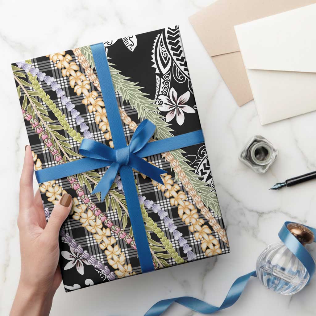 Black Palaka Hawaii Leis Wrapping Paper Hawaiian-plaid Elegant Tropical Vibes LT14 - Polynesian Pride