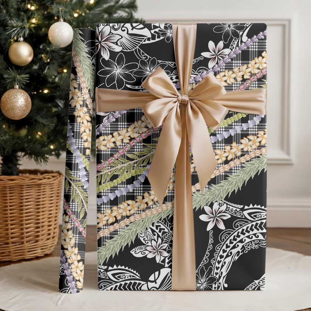 Black Palaka Hawaii Leis Wrapping Paper Hawaiian-plaid Elegant Tropical Vibes LT14 - Polynesian Pride