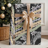 Black Palaka Hawaii Leis Wrapping Paper Hawaiian-plaid Elegant Tropical Vibes LT14 - Polynesian Pride