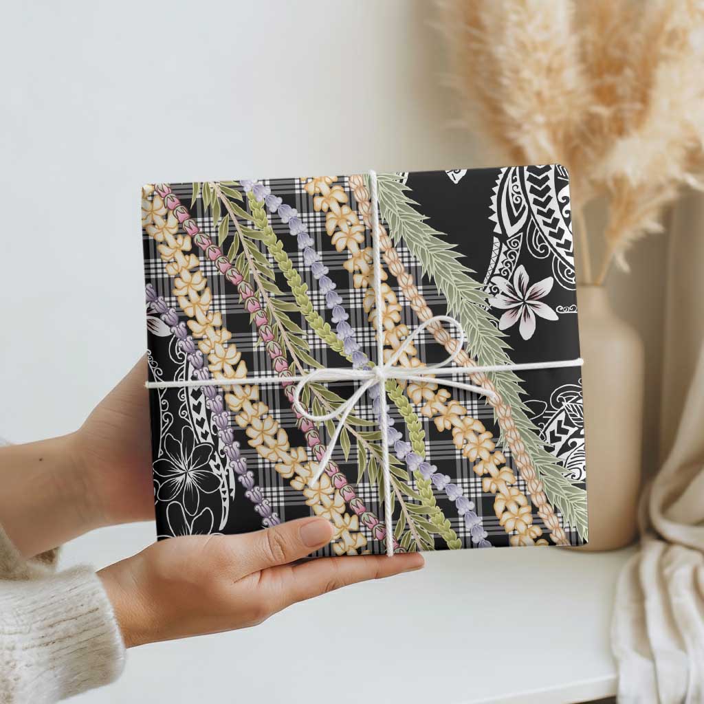 Black Palaka Hawaii Leis Wrapping Paper Hawaiian-plaid Elegant Tropical Vibes LT14 - Polynesian Pride