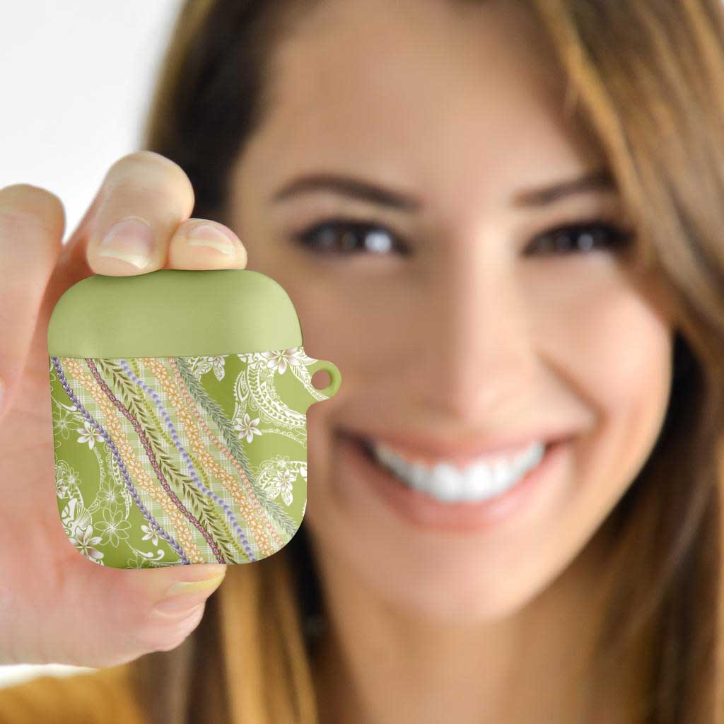Green Palaka Hawaii Leis AirPods Case Hawaiian-plaid Elegant Tropical Vibes LT14 - Polynesian Pride
