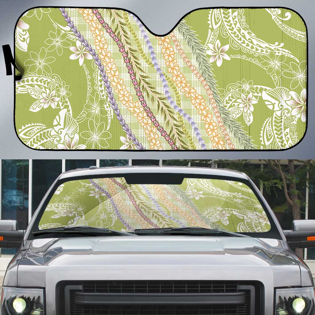 Green Palaka Hawaii Leis Auto Sun Shade Hawaiian-plaid Elegant Tropical Vibes - Polynesian Pride