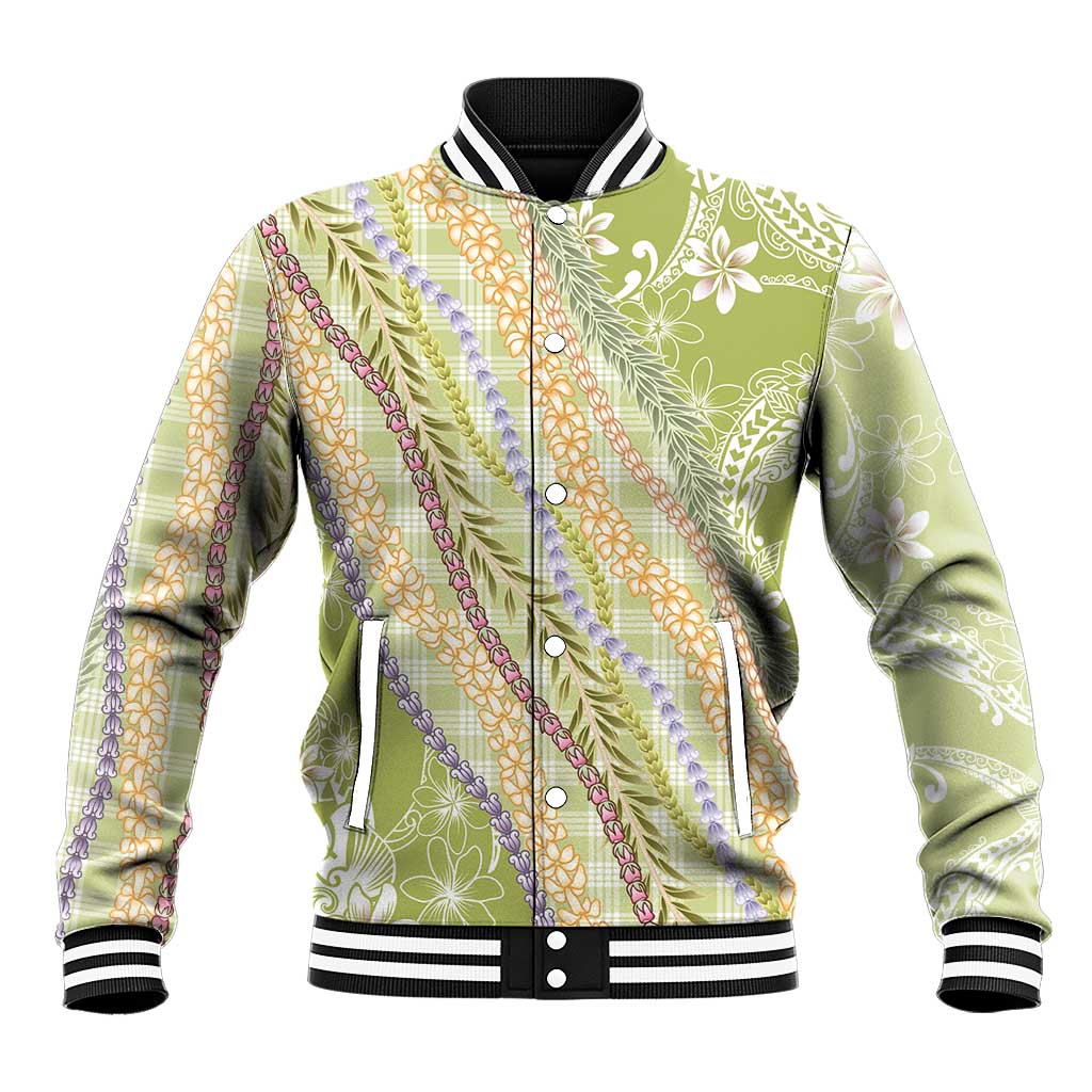 Green Palaka Hawaii Leis Baseball Jacket Hawaiian-plaid Elegant Tropical Vibes LT14 Unisex Green - Polynesian Pride