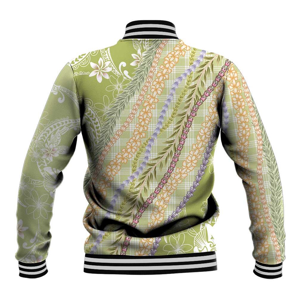 Green Palaka Hawaii Leis Baseball Jacket Hawaiian-plaid Elegant Tropical Vibes LT14 - Polynesian Pride