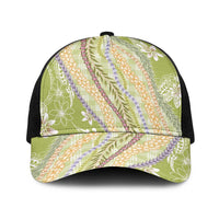 Green Palaka Hawaii Leis Baseball Net Cap Hawaiian-plaid Elegant Tropical Vibes - Polynesian Pride