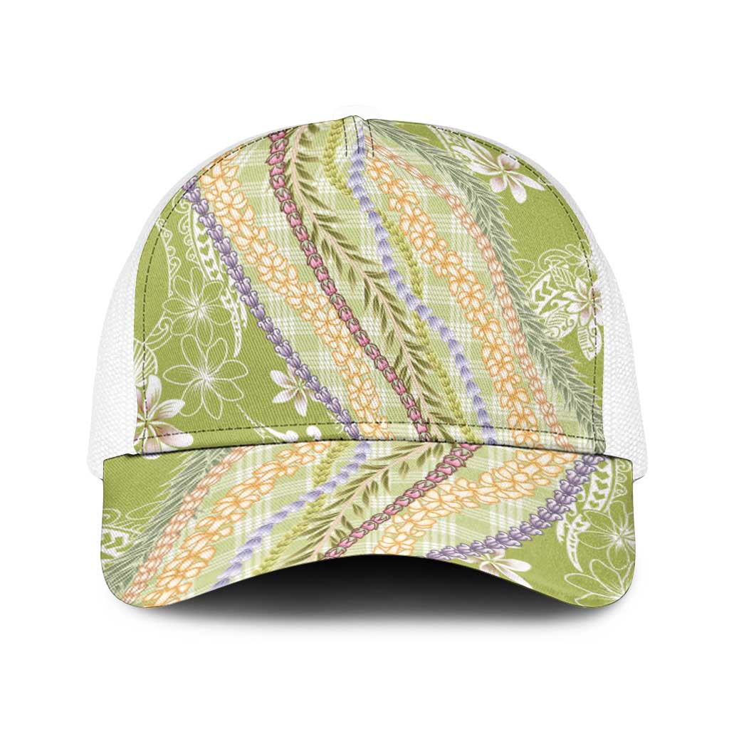 Green Palaka Hawaii Leis Baseball Net Cap Hawaiian-plaid Elegant Tropical Vibes - Polynesian Pride