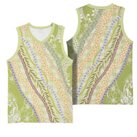 Green Palaka Hawaii Leis Basketball Jersey Hawaiian-plaid Elegant Tropical Vibes LT14 - Polynesian Pride