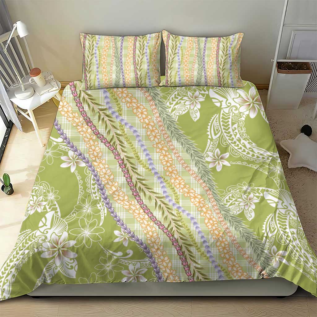 Green Palaka Hawaii Leis Bedding Set Hawaiian-plaid Elegant Tropical Vibes - Polynesian Pride