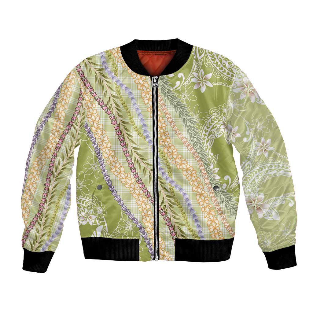 Green Palaka Hawaii Leis Bomber Jacket Hawaiian-plaid Elegant Tropical Vibes LT14 Unisex Green - Polynesian Pride