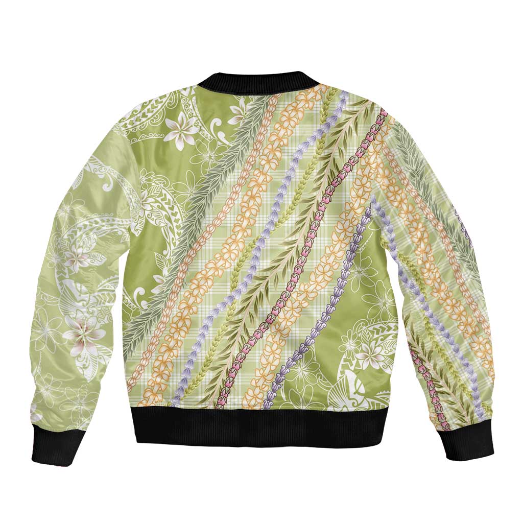 Green Palaka Hawaii Leis Bomber Jacket Hawaiian-plaid Elegant Tropical Vibes LT14 - Polynesian Pride