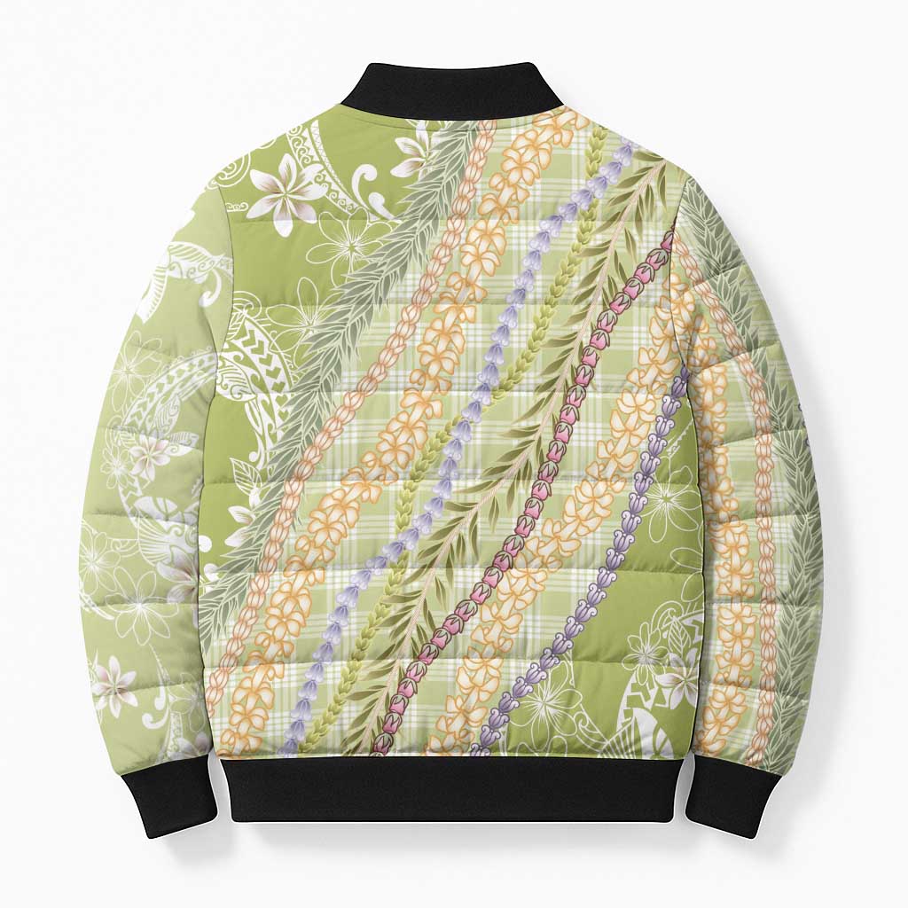 Green Palaka Hawaii Leis Bomber Puffer Jacket Hawaiian-plaid Elegant Tropical Vibes LT14 - Polynesian Pride