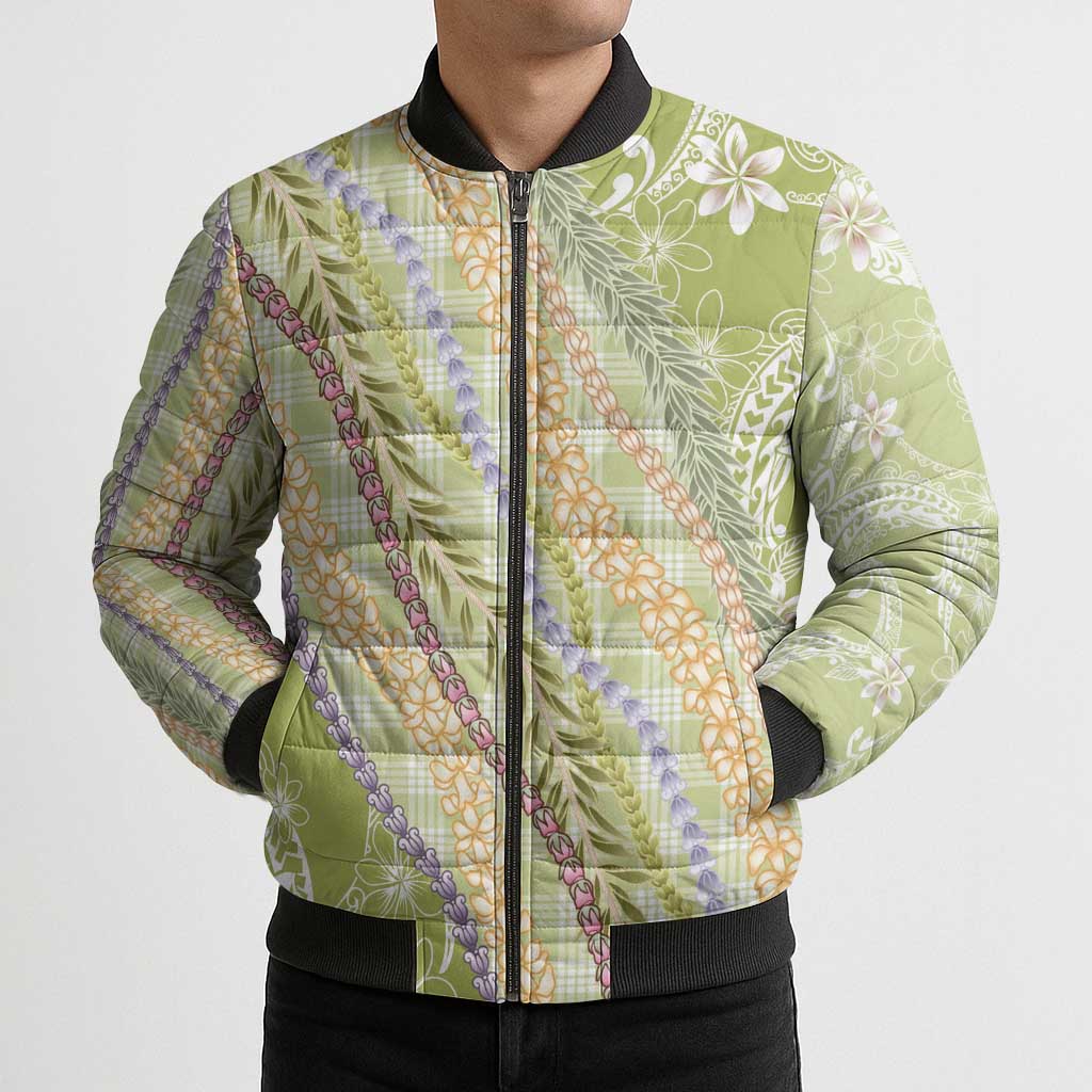 Green Palaka Hawaii Leis Bomber Puffer Jacket Hawaiian-plaid Elegant Tropical Vibes LT14 - Polynesian Pride