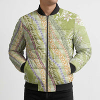 Green Palaka Hawaii Leis Bomber Puffer Jacket Hawaiian-plaid Elegant Tropical Vibes LT14 - Polynesian Pride