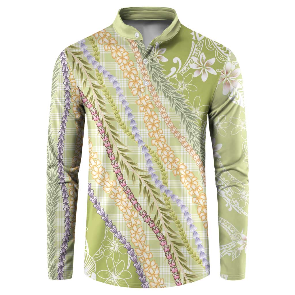Green Palaka Hawaii Leis Button Sweatshirt Hawaiian-plaid Elegant Tropical Vibes LT14 Green - Polynesian Pride