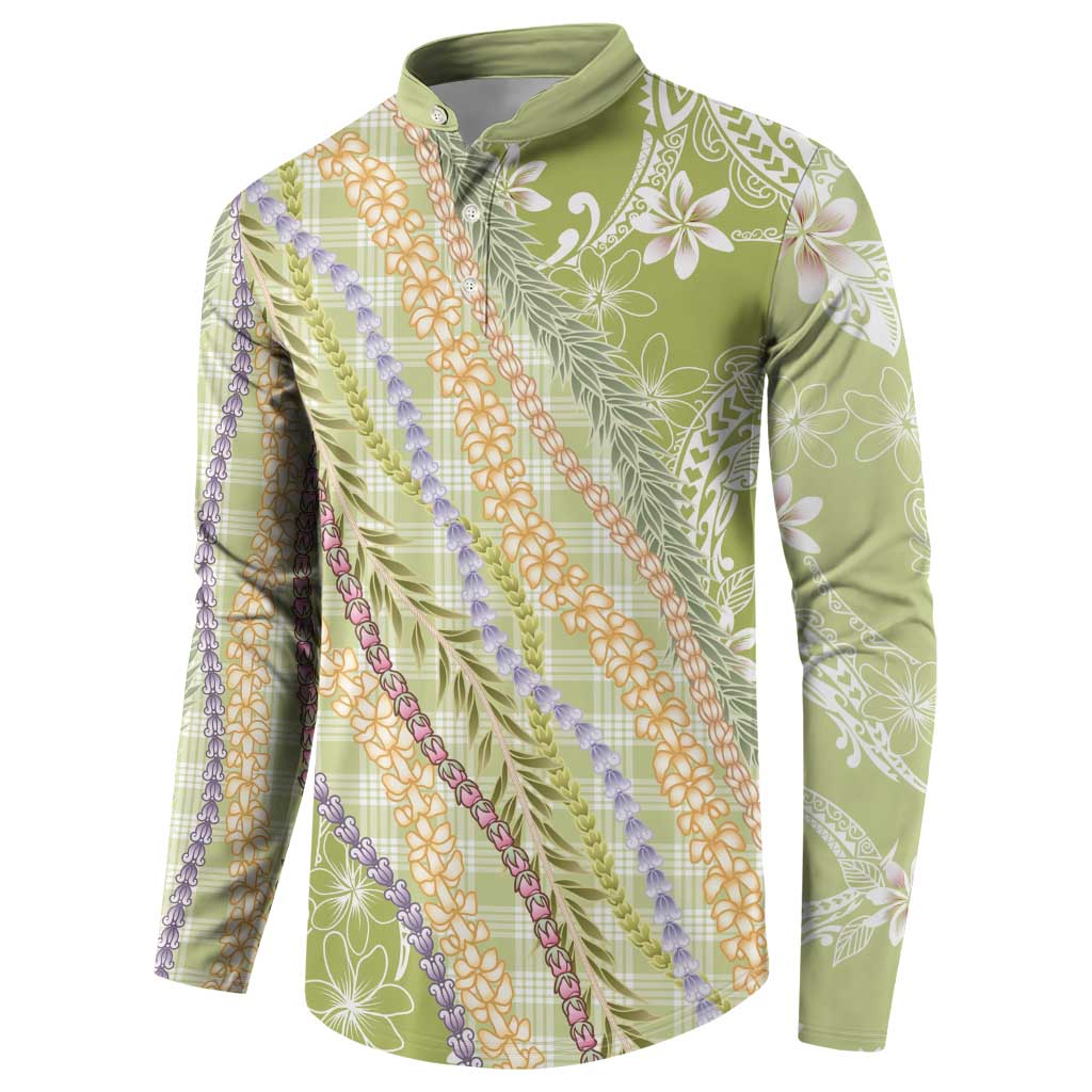 Green Palaka Hawaii Leis Button Sweatshirt Hawaiian-plaid Elegant Tropical Vibes LT14 - Polynesian Pride