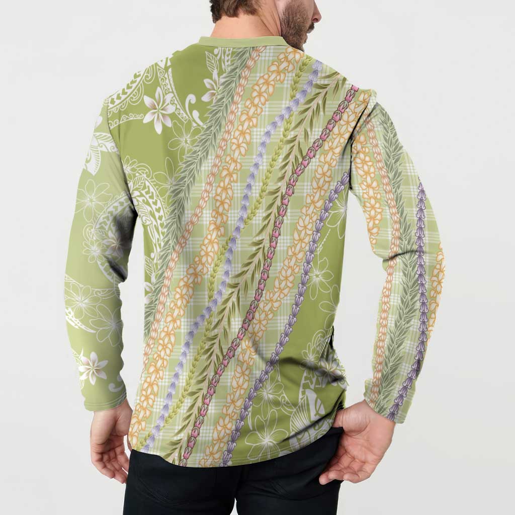 Green Palaka Hawaii Leis Button Sweatshirt Hawaiian-plaid Elegant Tropical Vibes LT14 - Polynesian Pride