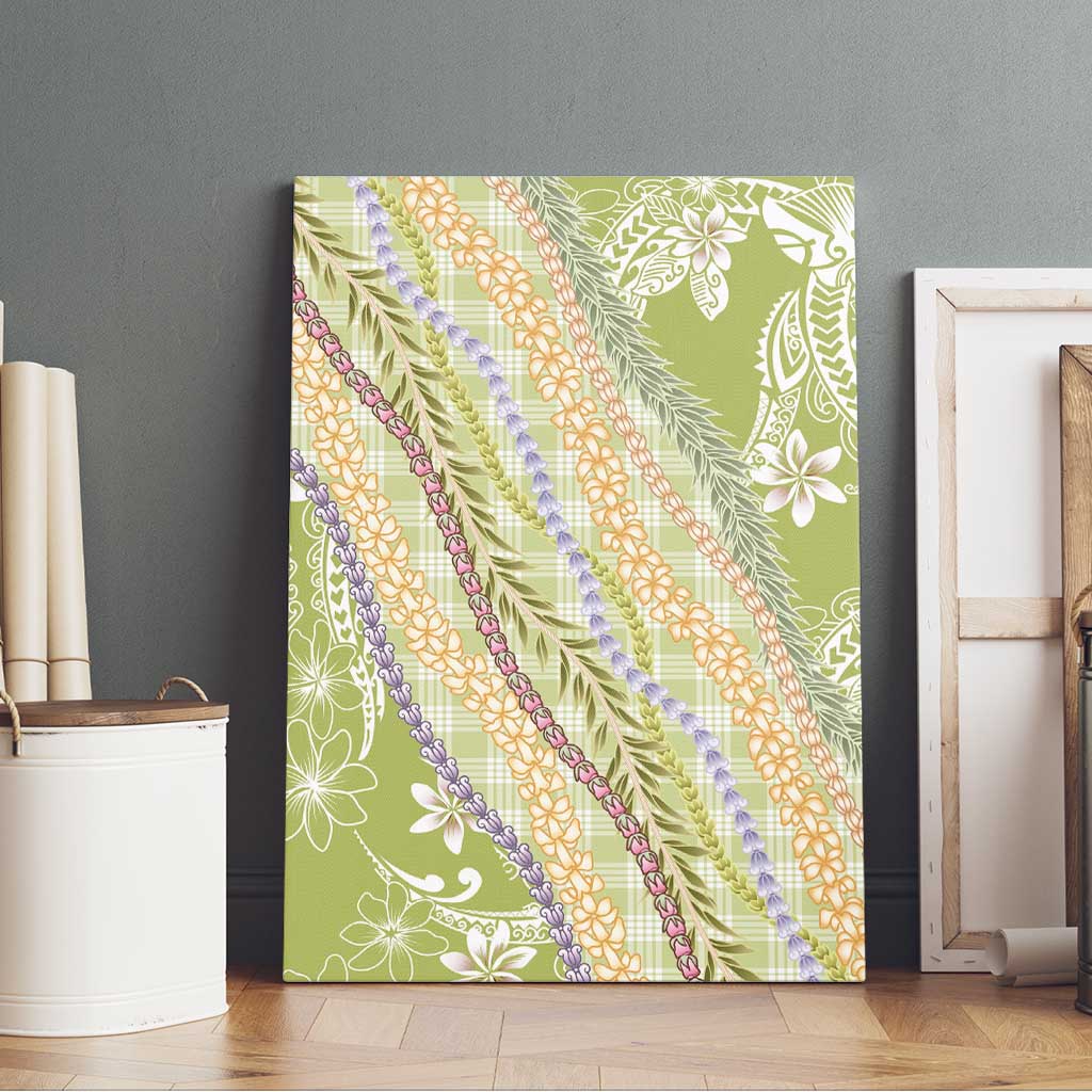 Green Palaka Hawaii Leis Canvas Wall Art Hawaiian-plaid Elegant Tropical Vibes - Polynesian Pride